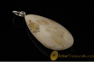 WHITE & BLUISH Color  Genuine BALTIC AMBER Silver Pendant