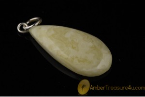 WHITE & BUTTER Color  Genuine BALTIC AMBER Silver Pendant