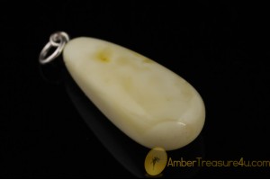 WHITE Color  Genuine BALTIC AMBER Silver Pendant