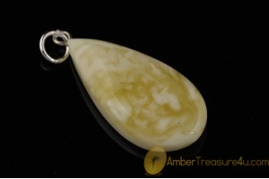 BUTTER & WHITE  Color  Genuine BALTIC AMBER Silver Pendant