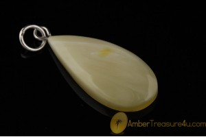 WHITE  Color  Genuine BALTIC AMBER Silver Pendant