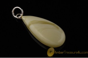 WHITE & BUTTER Color  Genuine BALTIC AMBER Silver Pendant