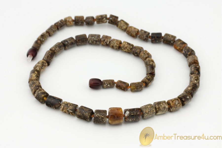 GREY & BLACK Color Cylinders Genuine BALTIC AMBER Necklace