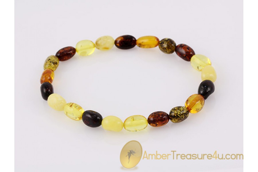 Olive Shape Beads BALTIC AMBER Stretch Bracelet b13